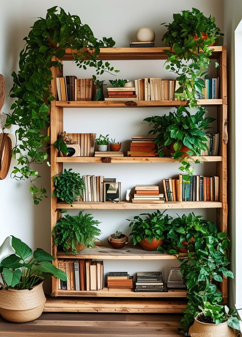 Reclaimed Wood Shelves: 50+ Stunning Ideas for Eco-Friendly Home Decor ... - Reclaimed Wood Shelves With Hedge Design